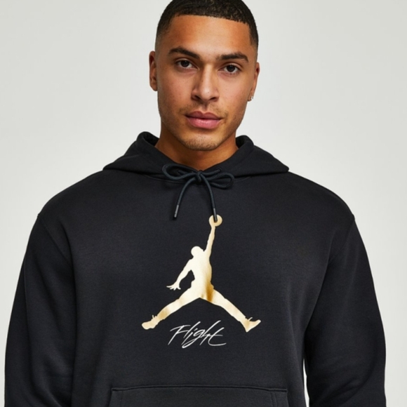 NIKE MENS JORDAN ESSENTIALS FLEECE HOODIE BLACK & GOLD - Size L - Picture 2 of 9
